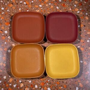 Tupperware Toys 1502 Miniature Plates 4" Square Harvest Colors 1970s USA Vintage